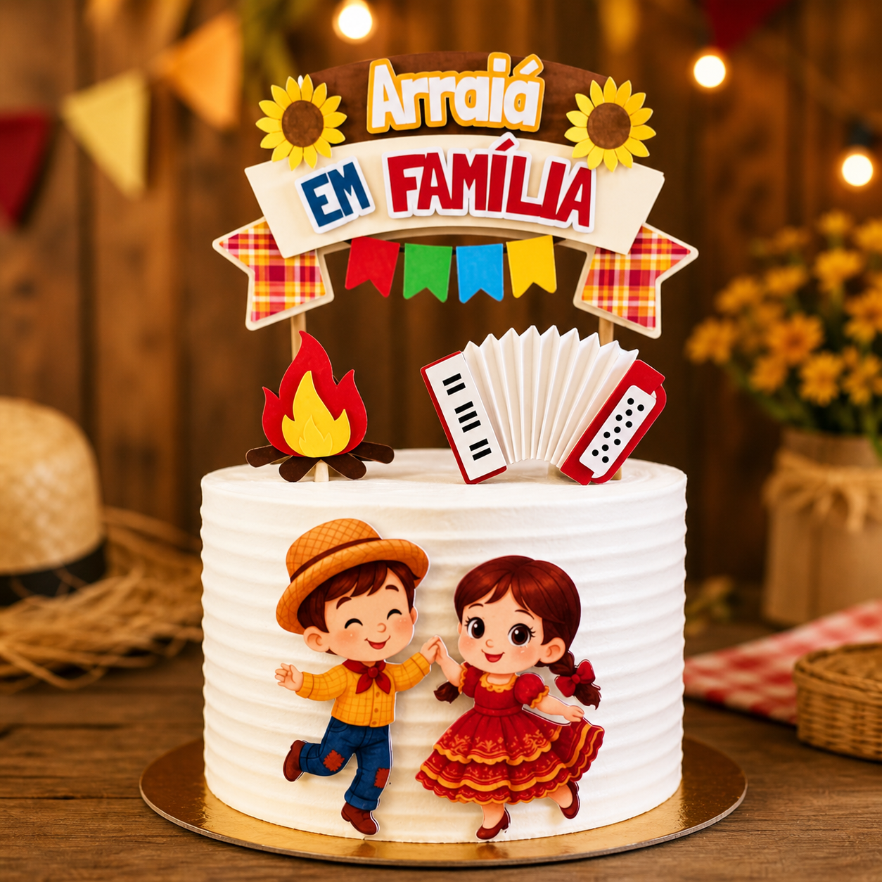 1 - ARRAIÁ EM FAMÍLIA Festa Junina - Topo de Bolo - Imagem 1