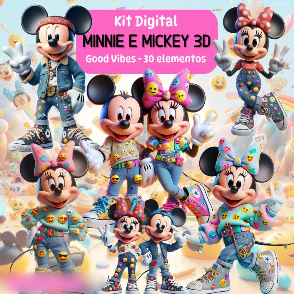 12 - Minnie e Mickey Good Vibes 3D Minnie e Mickey - Kit Digital - Imagem 1
