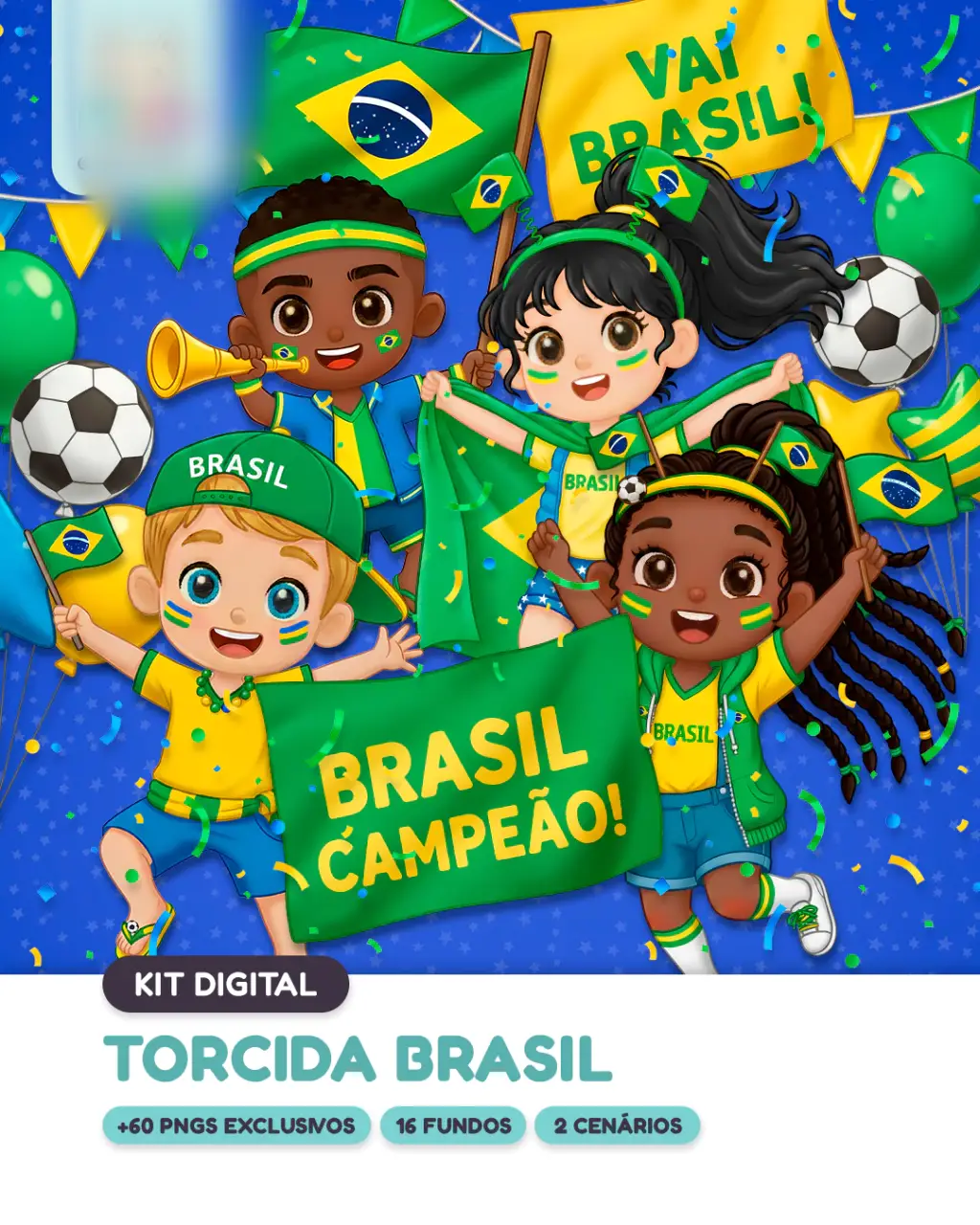 12 - Torcida Brasil (+60 PNGs Exclusivos) Copa do Mundo - Kit Digital - Imagem 1