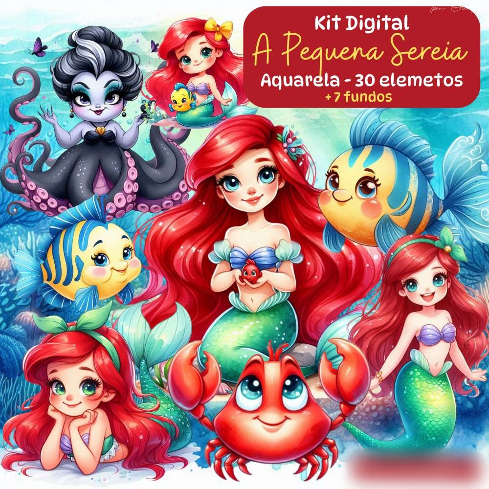 13 - A Pequena Sereia Aquarela A Pequena Sereia - Kit Digital - Imagem 1