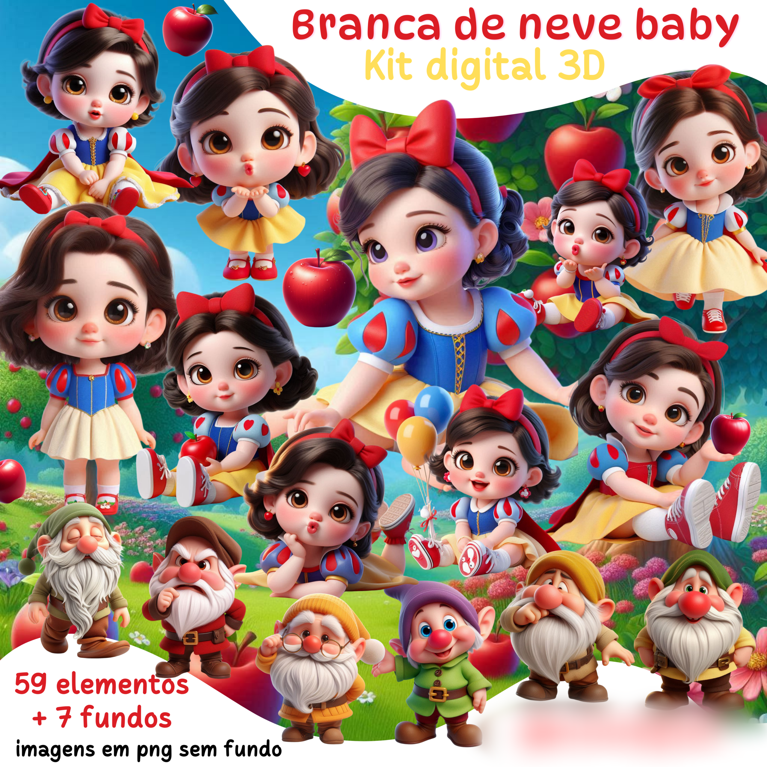 48 - Branca de neve baby 3D Branca de Neve Baby - Kit Digital - Imagem 1