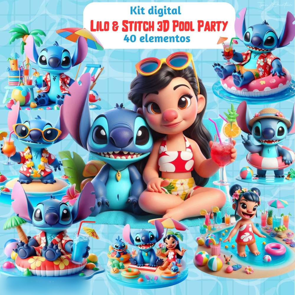 5 - Lilo e Stitch Pool Party 3D Lilo e Stitch Pool Party - Kit Digital - Imagem 1