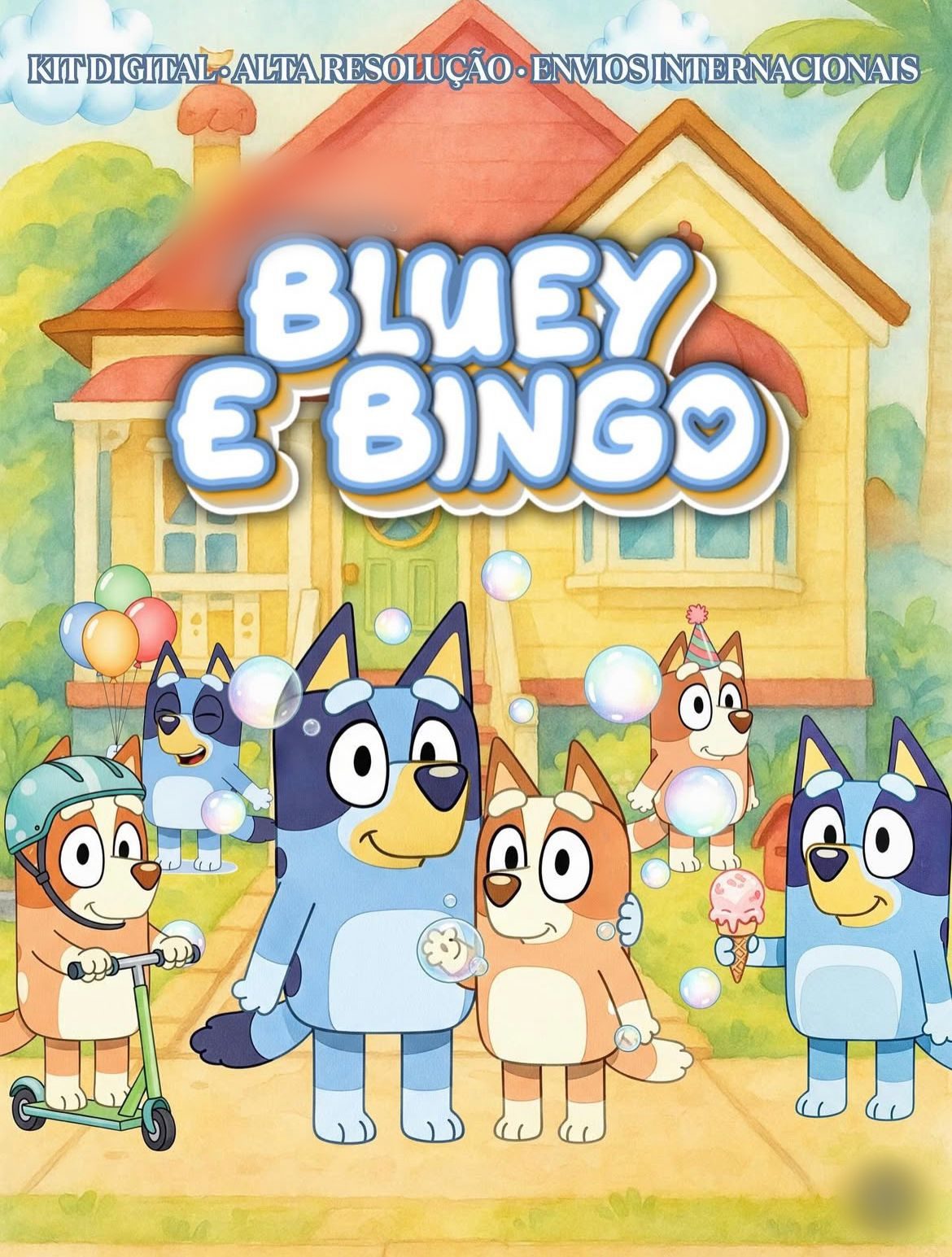 BLUEY E BINGO AQUARELA Bluey e Bingo - Kit Digital - Imagem 1