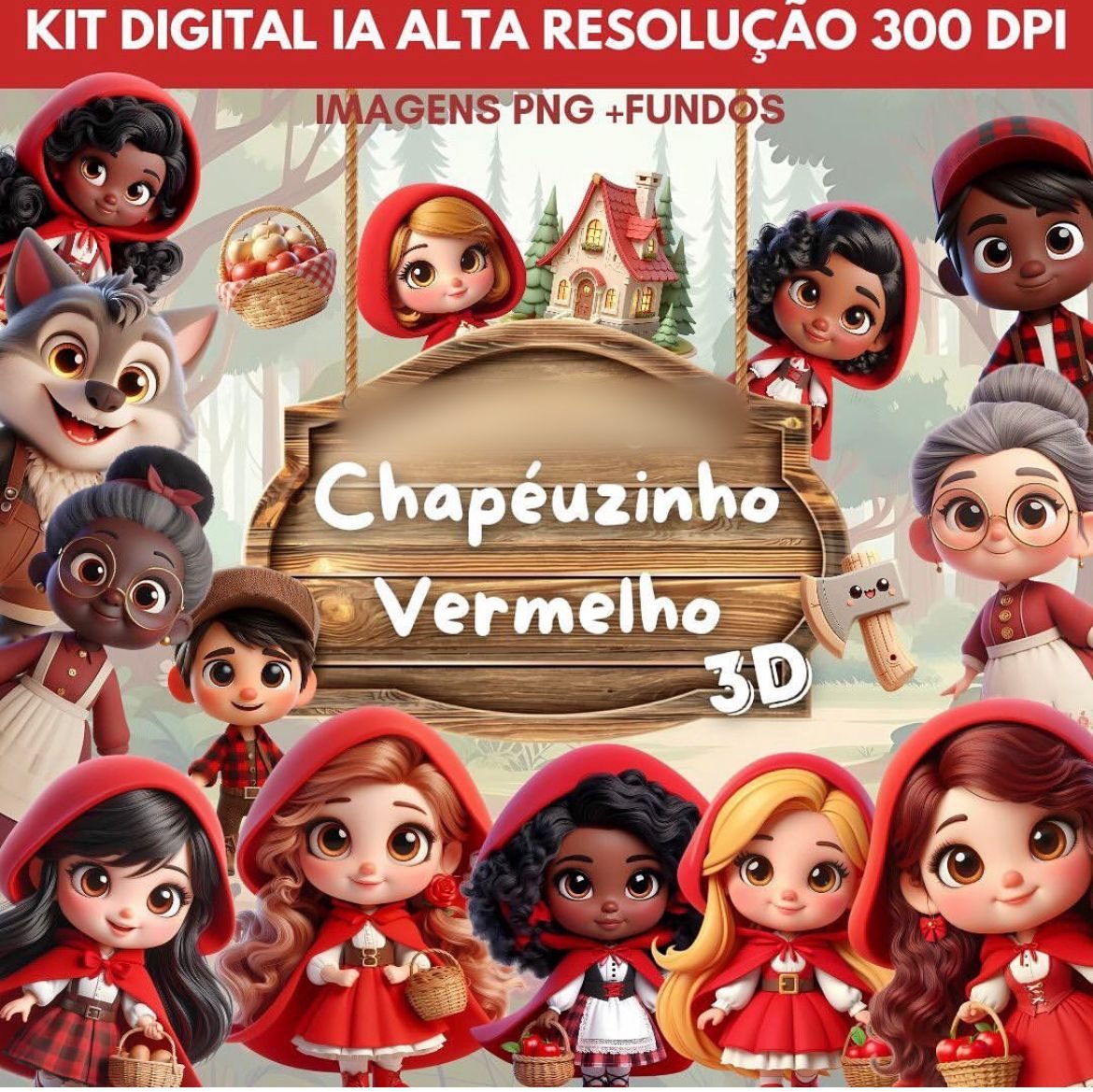 CHAPEUZINHO 3D Chapeuzinho Vermelho - Kit Digital - Imagem 1