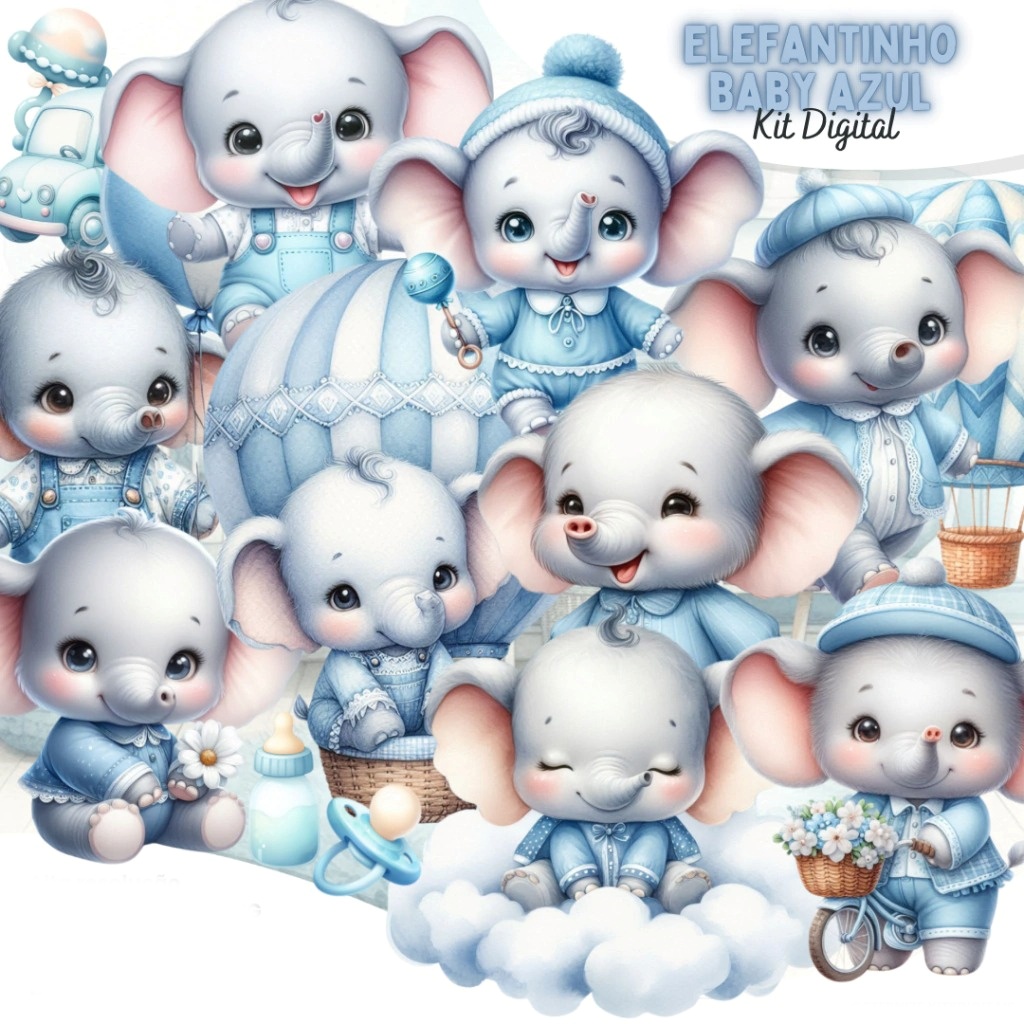 Elefantinho Baby Azul Elefantinho Baby - Kit Digital - Imagem 1