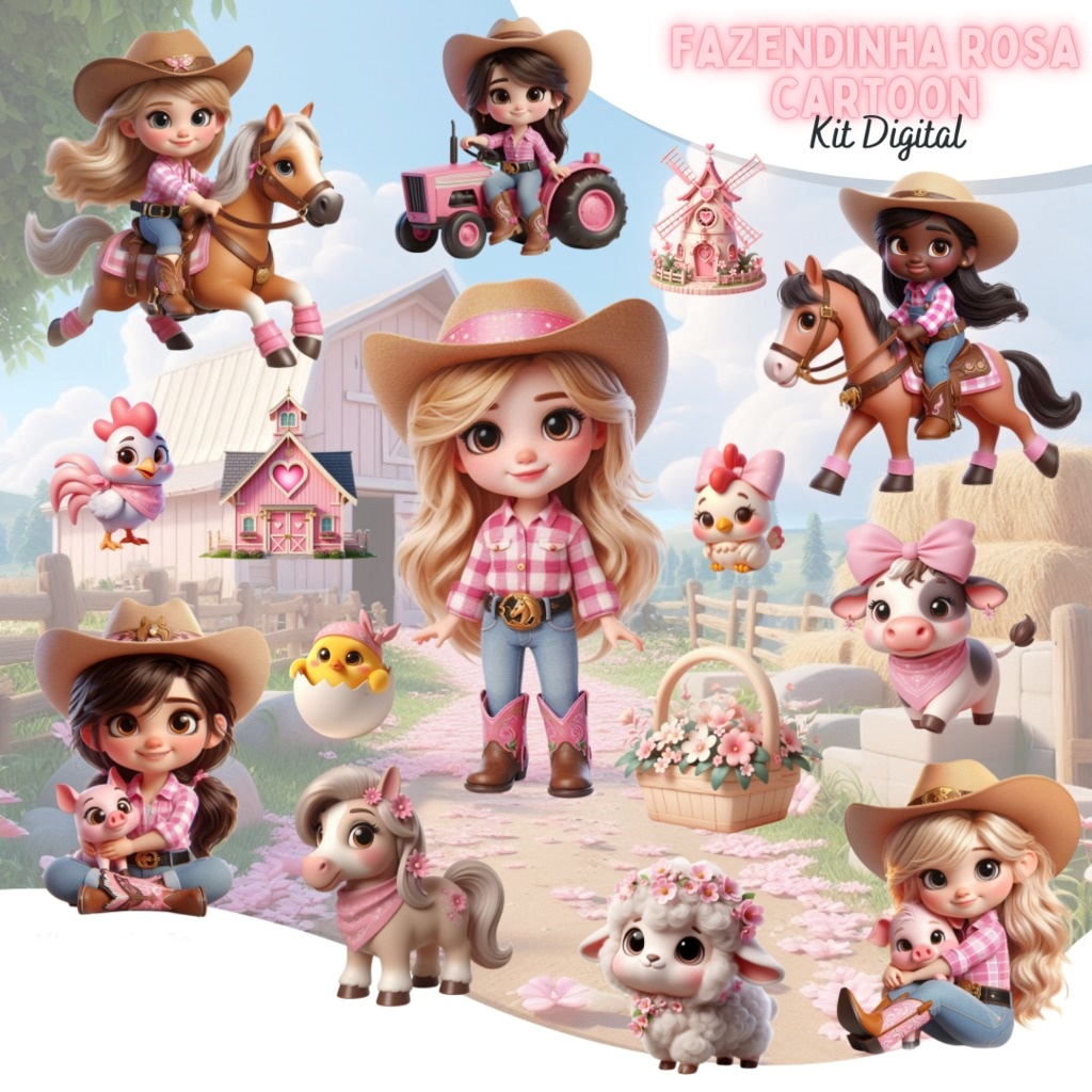 Fazendinha Rosa Cartoon Fazendinha Rosa Cartoon - Kit Digital - Imagem 1