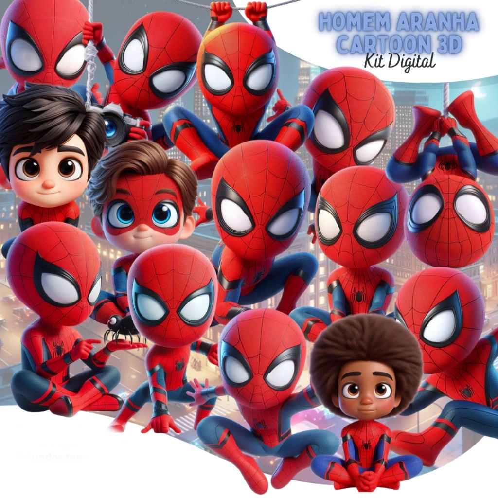Homem Aranha Cartoon 3D Homem Aranha Cartoon - Kit Digital - Imagem 1