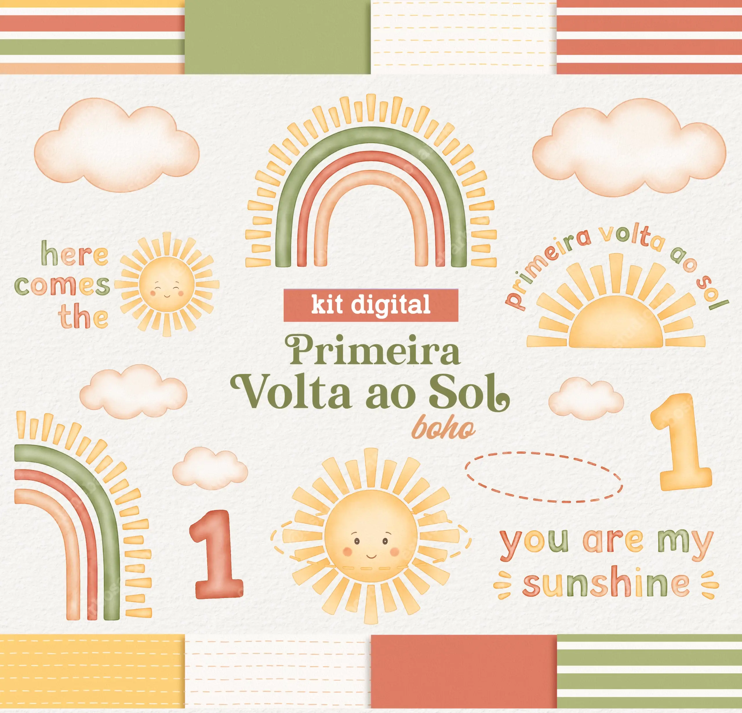 Primeira Volta ao Sol Boho Primeira Volta ao Sol - Kit Digital - Imagem 1