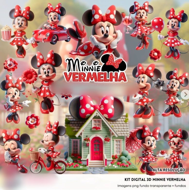 183 - MINNIE VERMELHA 3d Minnie - Kit Digital - Imagem 1
