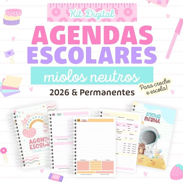 193 - Kit Digital Agendas Escolares Neutras 2026 Agendas Escolares Neutras - Combo - Imagem 1