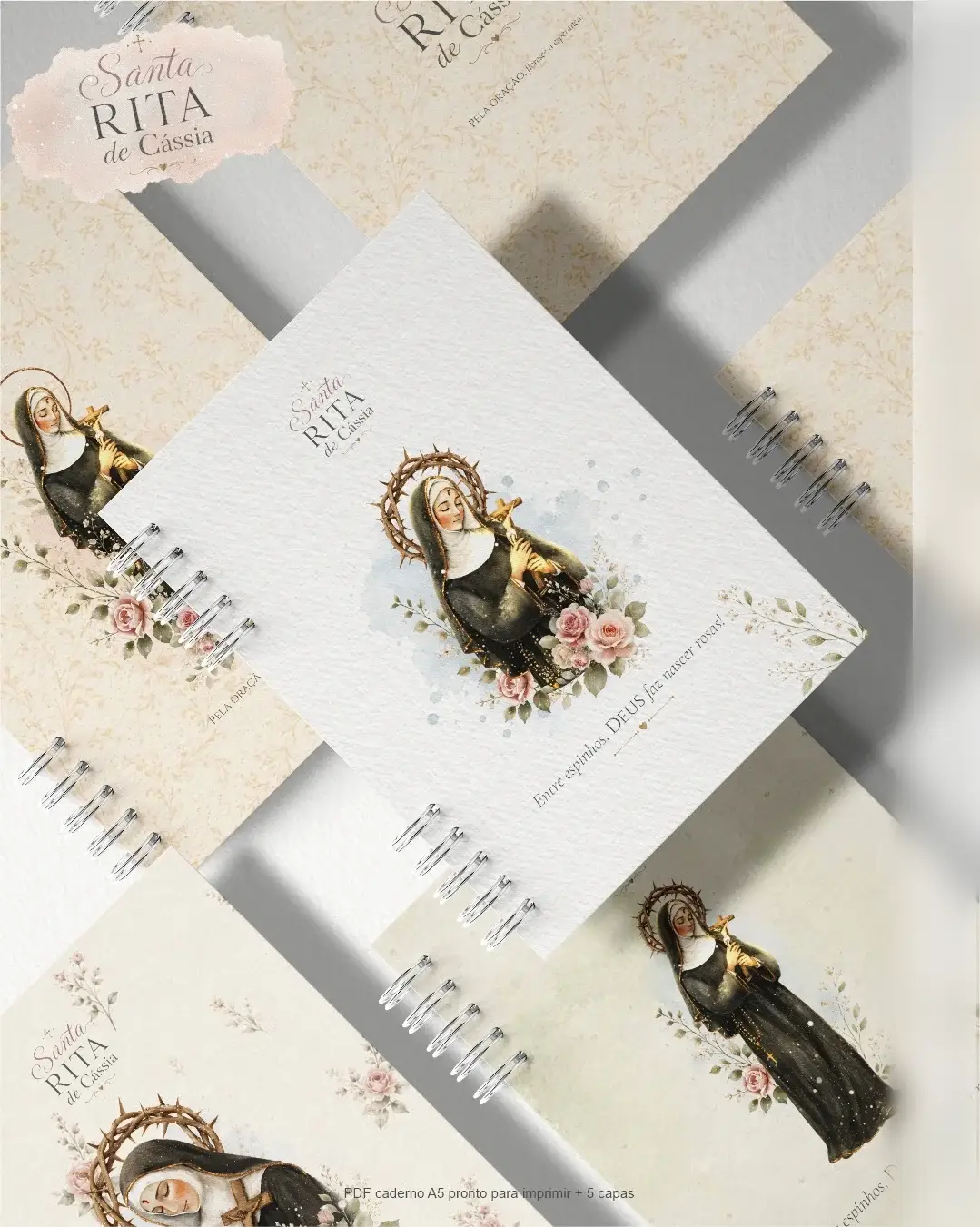 465 - Caderno Santa Rita de Cássia+ 5 Capas Caderno Santa Rita de Cássia - Encadernação - Imagem 1